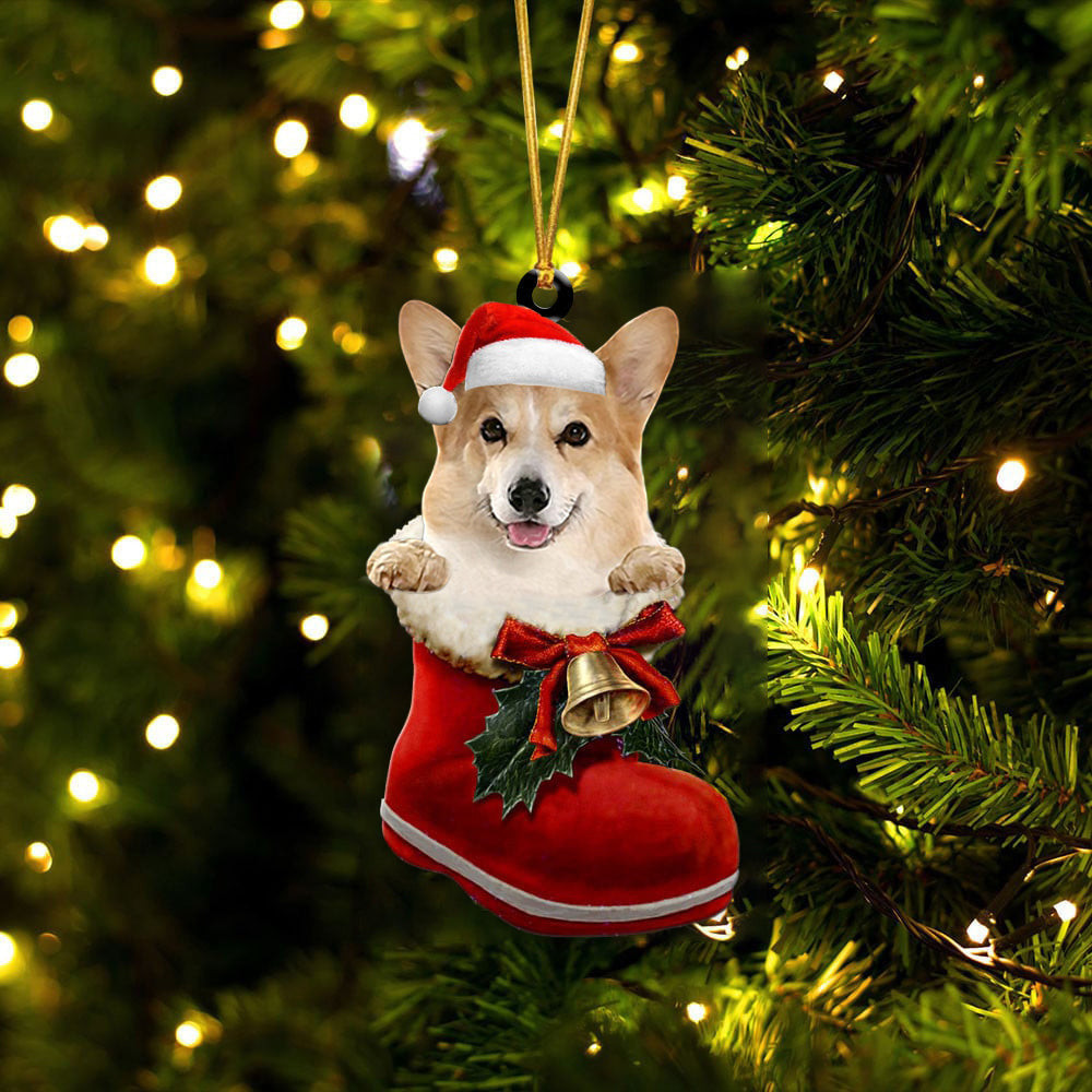 Corgi 1 In Santa Boot Christmas Two Sided Ornament