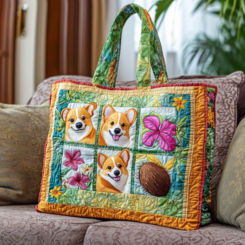 Corgi Adventure Time Quilted Tote Bag Unique Beach Gifts