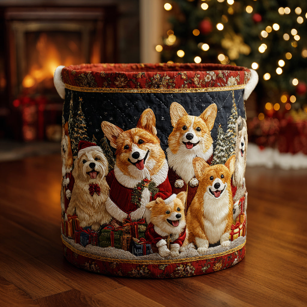 Corgi And Friends Quilted Laundry Basket Practical Quilted Laundry Hamper Gift for Daily Use