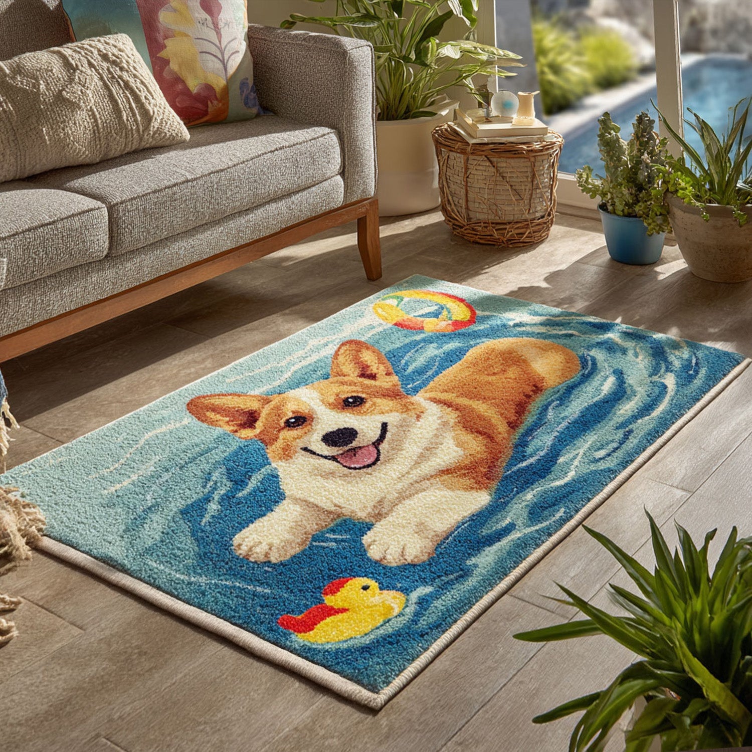 Corgi Area Rug Dining Room Table Decorated For Christmas Sea Ocean Themed Gifts