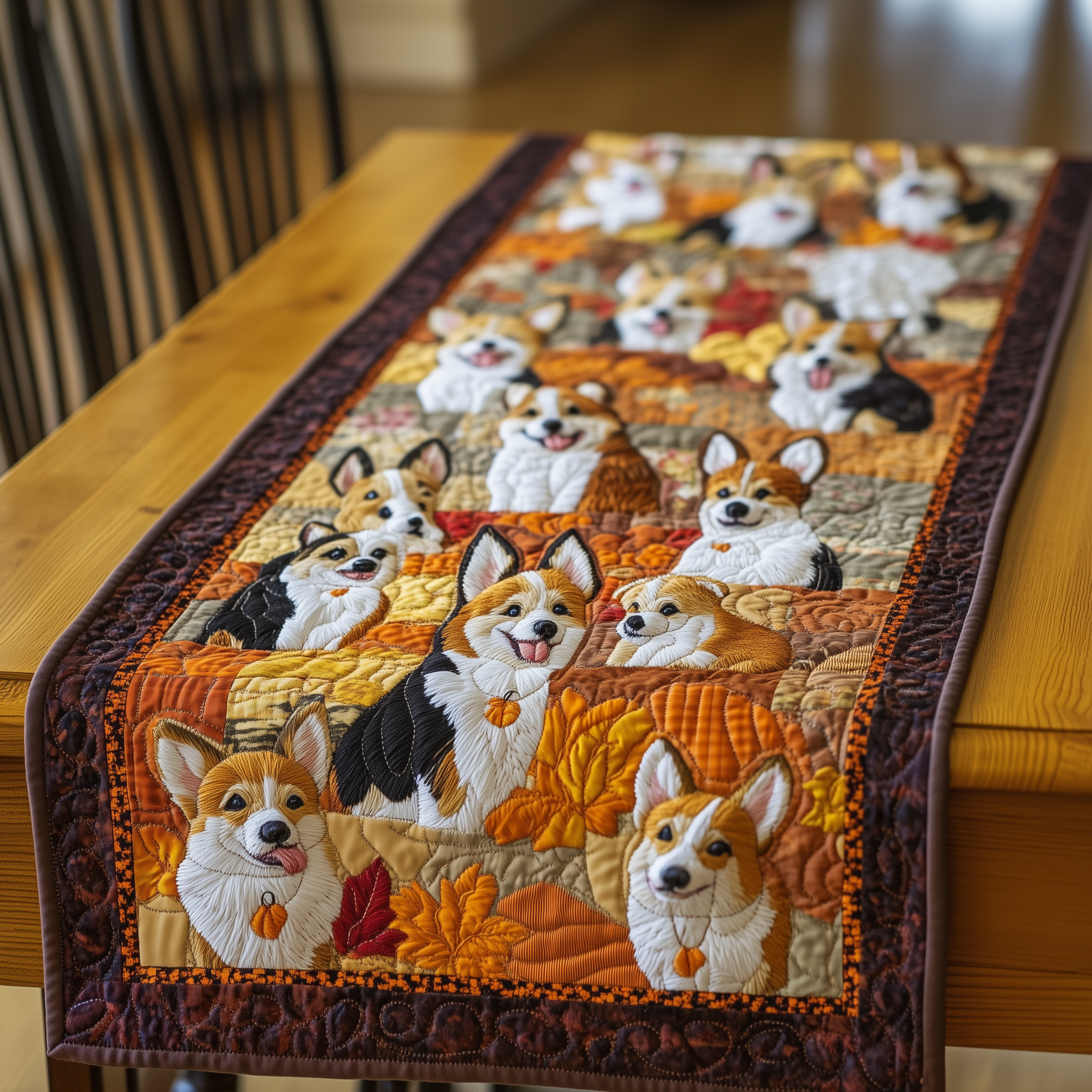 Corgi Autumn Vibe Quilted Table Runner Cute Indoor Decorations Corgi Owner Gifts