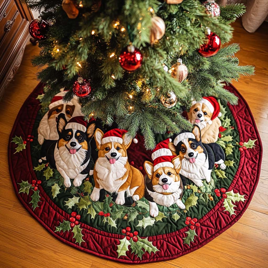 Corgi Bliss Christmas Quilted Tree Skirt Festive Christmas Home Styling