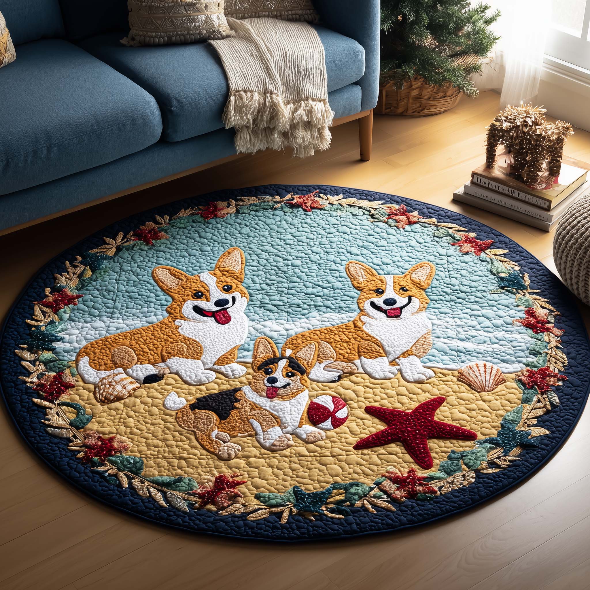 Corgi Charm Quilted Round Mat Classic Quilted Round Mat for Timeless Decor