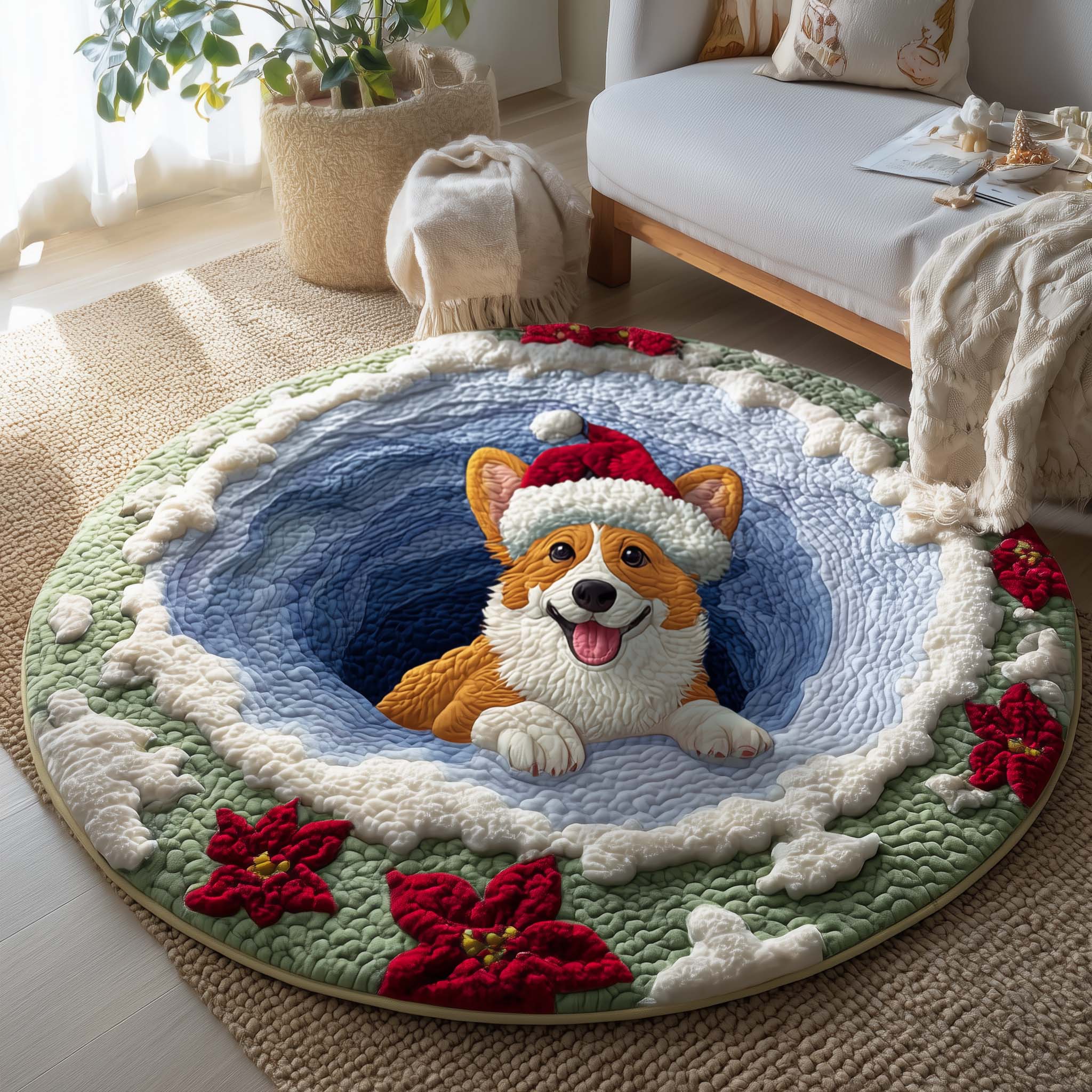 Corgi Charm Quilted Round Mat Premium Quilted Round Mat for Cozy Living Spaces
