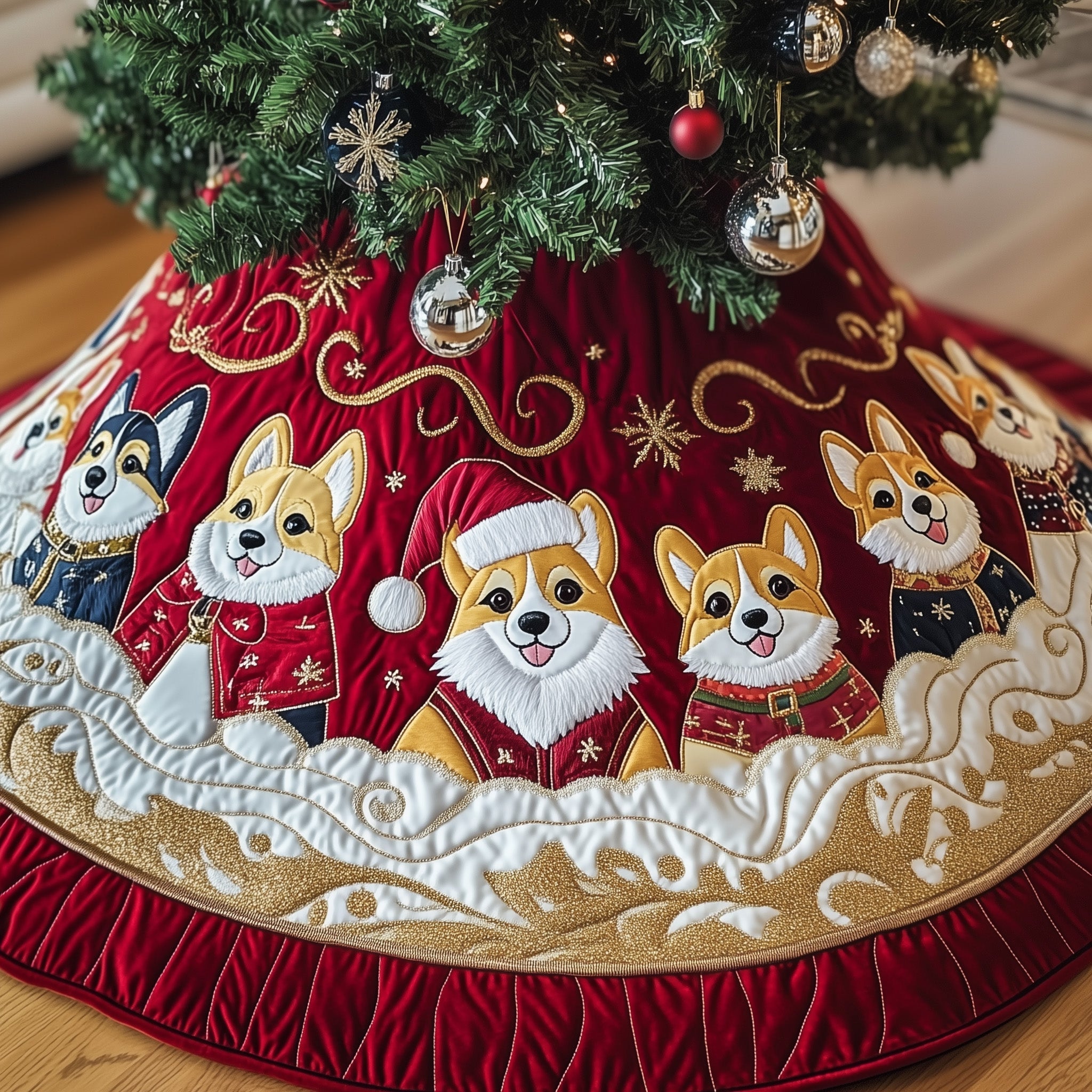 Corgi Charm Quilted Tree Skirt Beautiful Christmas Tree Skirt Merch