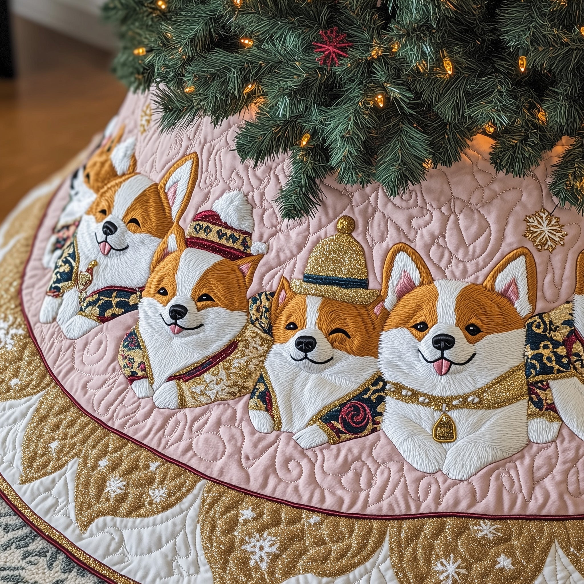 Corgi Charm Quilted Tree Skirt Charming Holiday Home Merch