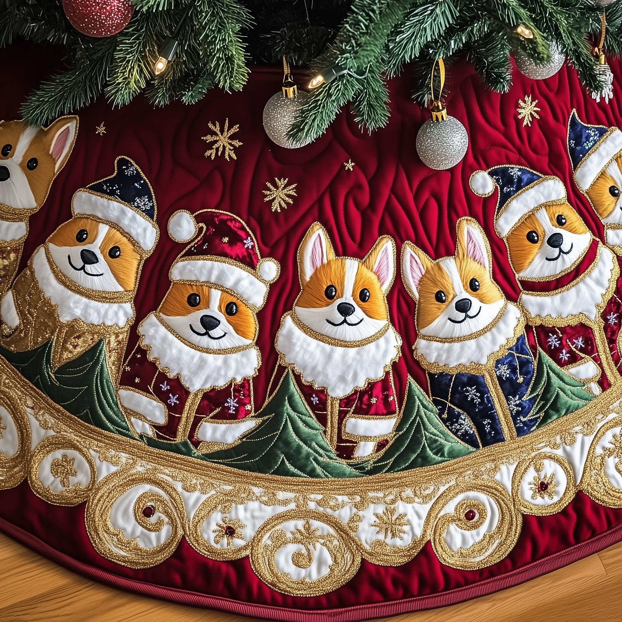 Corgi Charm Quilted Tree Skirt Heartwarming Family Gathering Merch