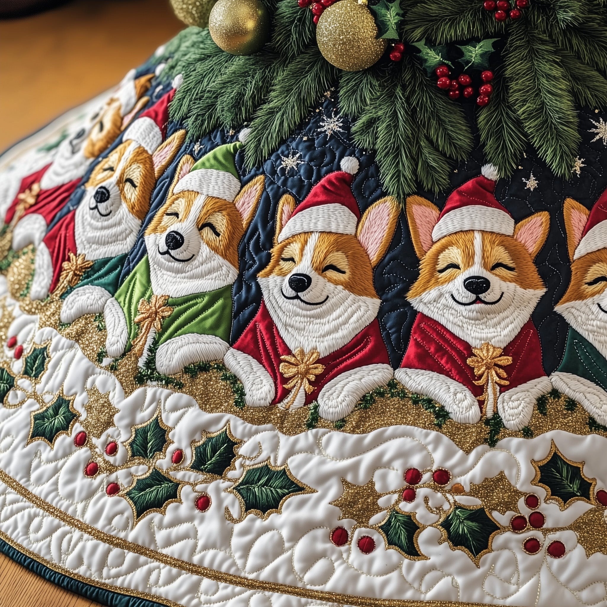 Corgi Charm Quilted Tree Skirt Joyful Home Merch Collection