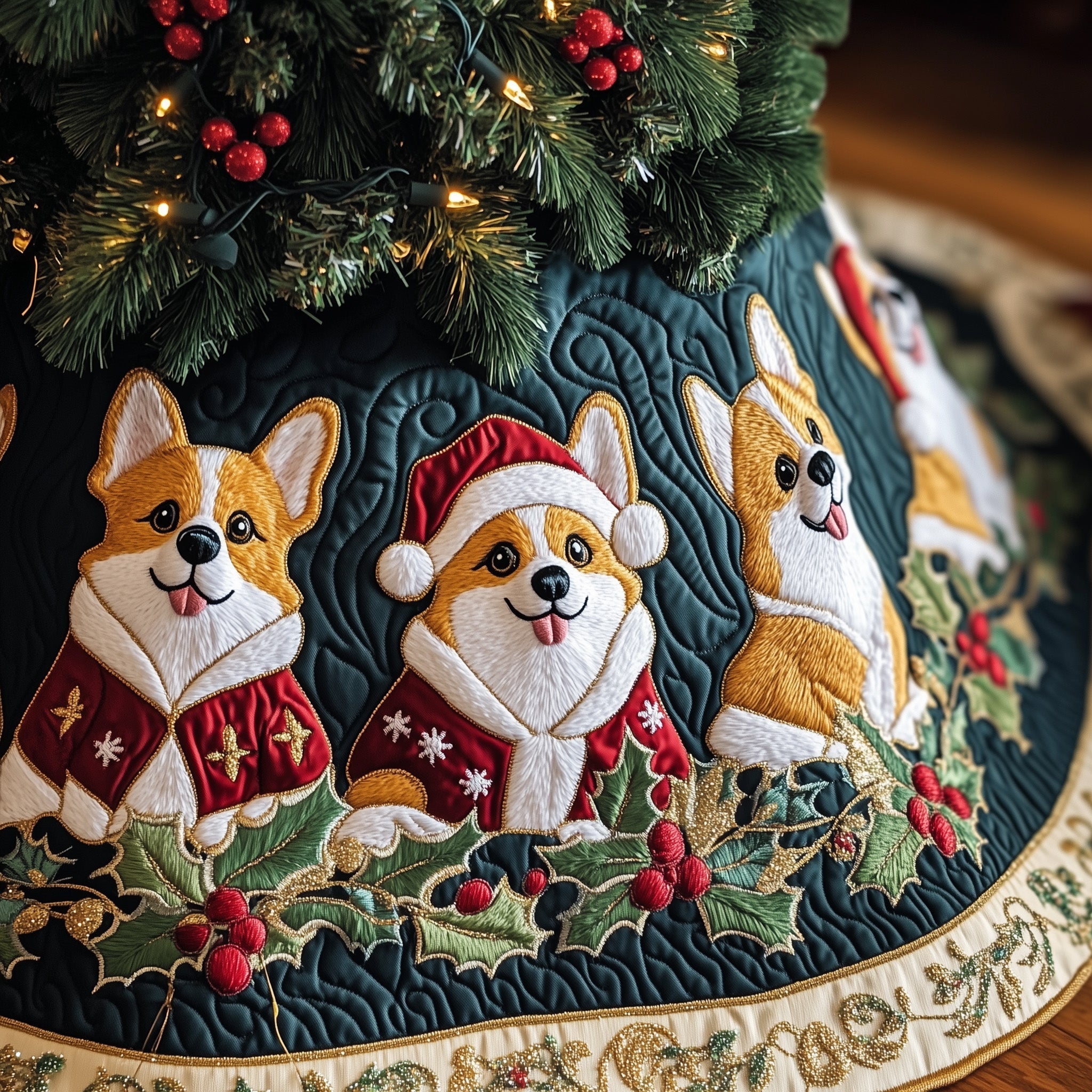 Corgi Charm Quilted Tree Skirt Magical Christmas Spirit Merch