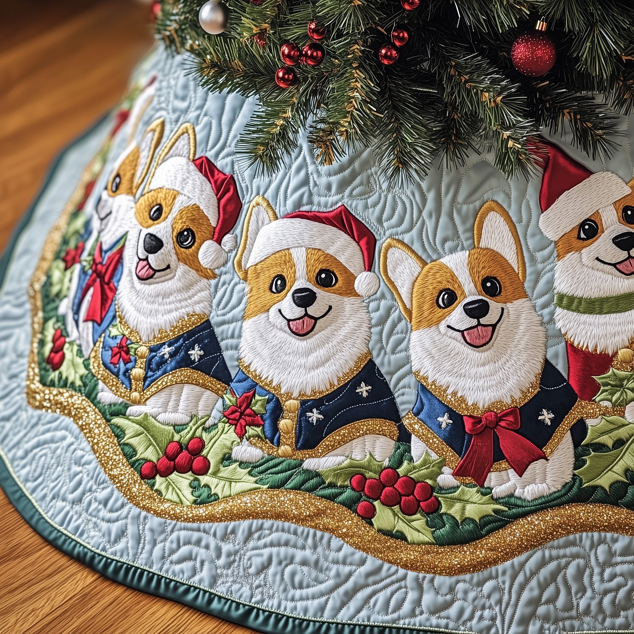 Corgi Charm Quilted Tree Skirt Perfect Tree Skirt Decoration Merch