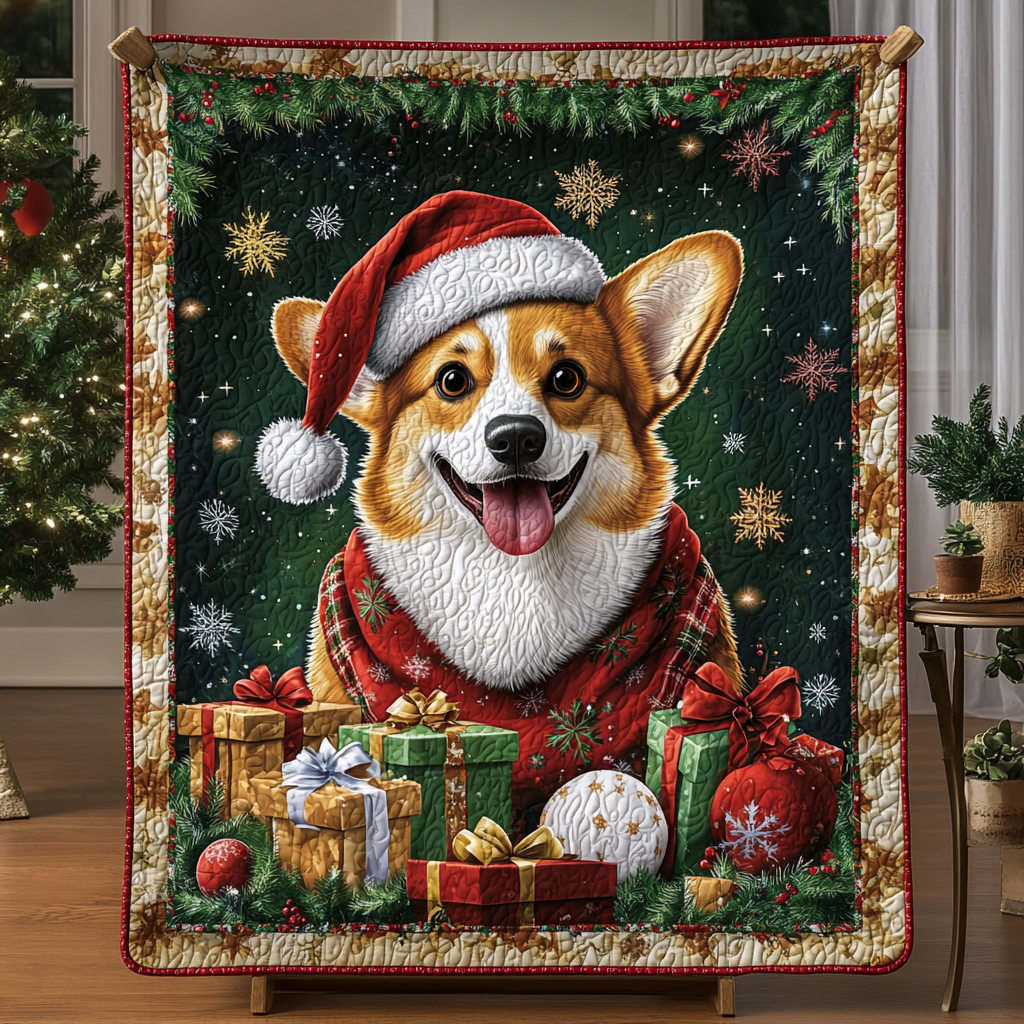 Corgi Cheer Christmas Quilted Blanket Great Dog Christmas Gifts