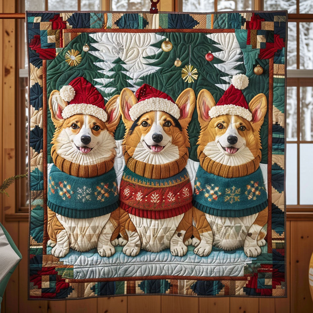 Corgi Cheer Quilt Lovely Quilt Blanket Gift for Holiday Celebrations