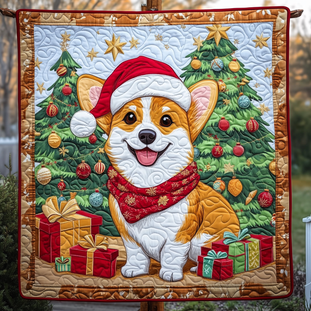 Corgi Cheer Under the Tree Quilted Blanket Dog And Owner Gift Ideas
