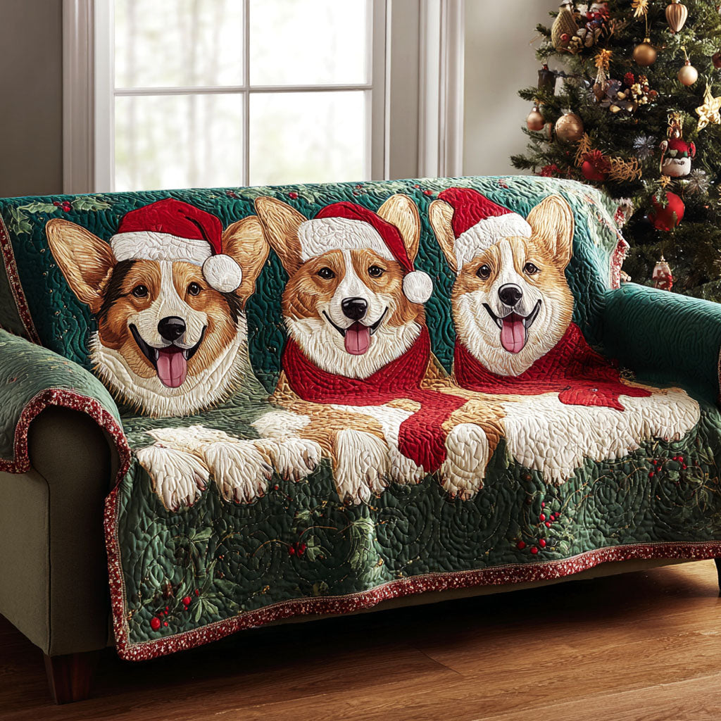 Corgi Christmas Cheer Quilted Sofa Cover Holiday Living Decorations Best Gifts For Dog Owners