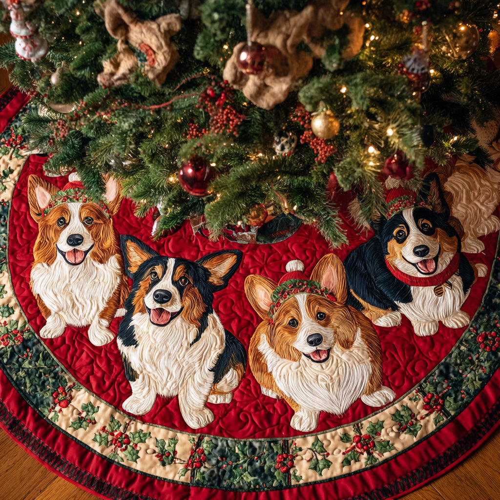 Corgi Christmas Crew Quilted Christmas Tree Skirt Perfect Holiday Gift for Home Decor Lovers