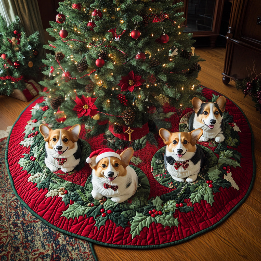 Corgi Christmas Magic Quilted Christmas Tree Skirt Xmas Decorations Dog Mom Mother's Day Gifts