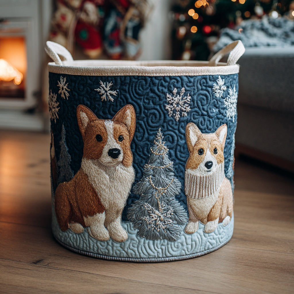 Corgi Christmas Magic Quilted Laundry Basket Beautiful Quilted Laundry Hamper Gift for Any Occasion