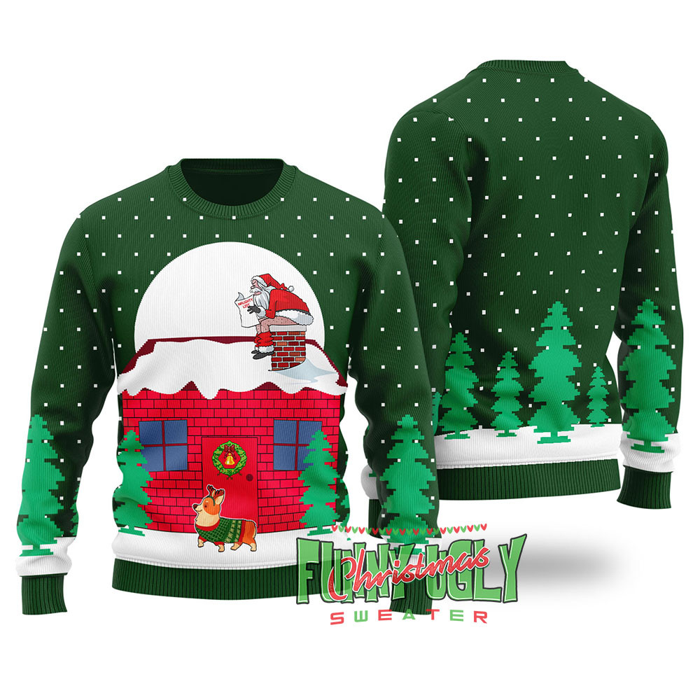 Corgi Christmas Sweater Forest Green Popular Holiday Gift Merch for Everyone