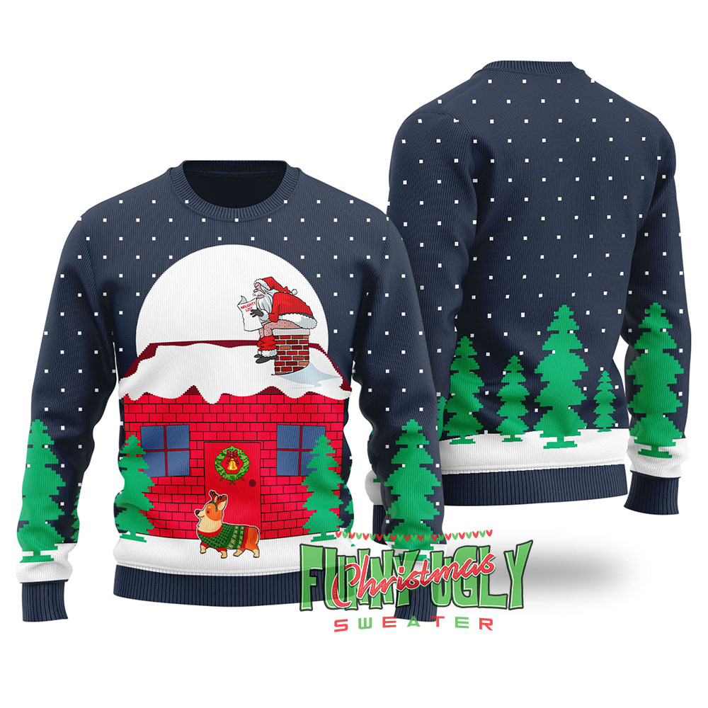 Corgi Christmas Sweater Navy Personalized Christmas Sweatshirt Gift for Family