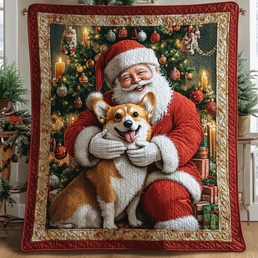 Corgi Claus Christmas Quilted Blanket Great Dog Christmas Gifts