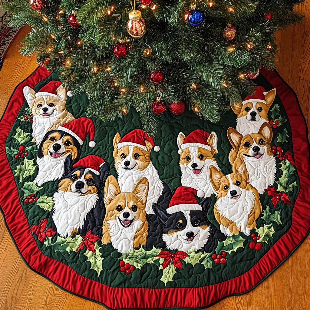 Corgi Claus Christmas Quilted Tree Skirt Christmas Tree Skirt Mini Xmas Gift For My Daughter