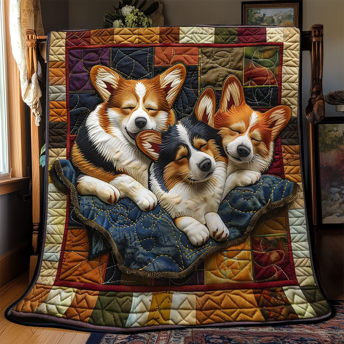 Corgi Cozy Hideaway Quilt Blanket King Size Throw Blanket Fathers Day Gifts For Husband