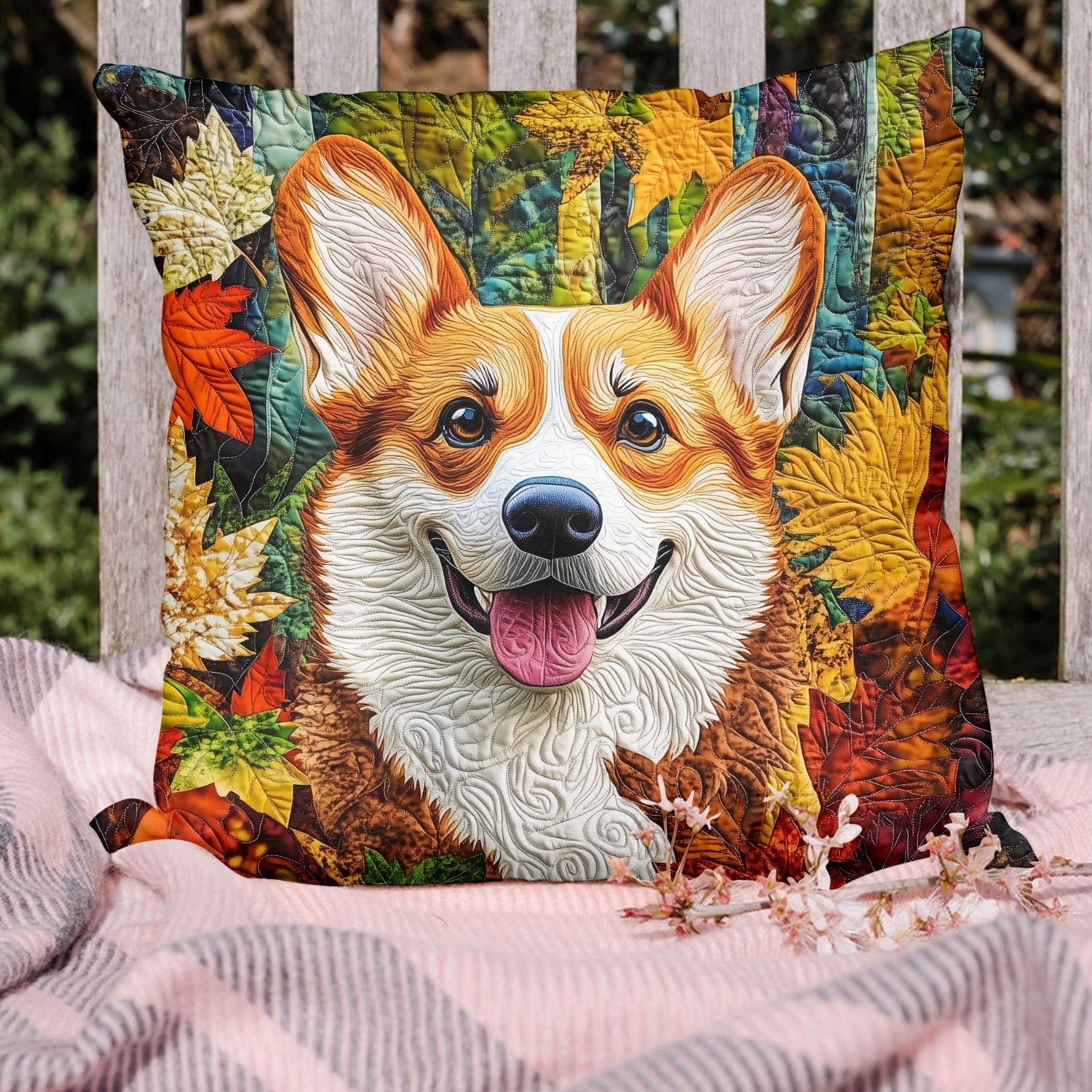 Corgi Cuddle Haven Quilted Pillow Case Cozy Christmas Throw Pillow