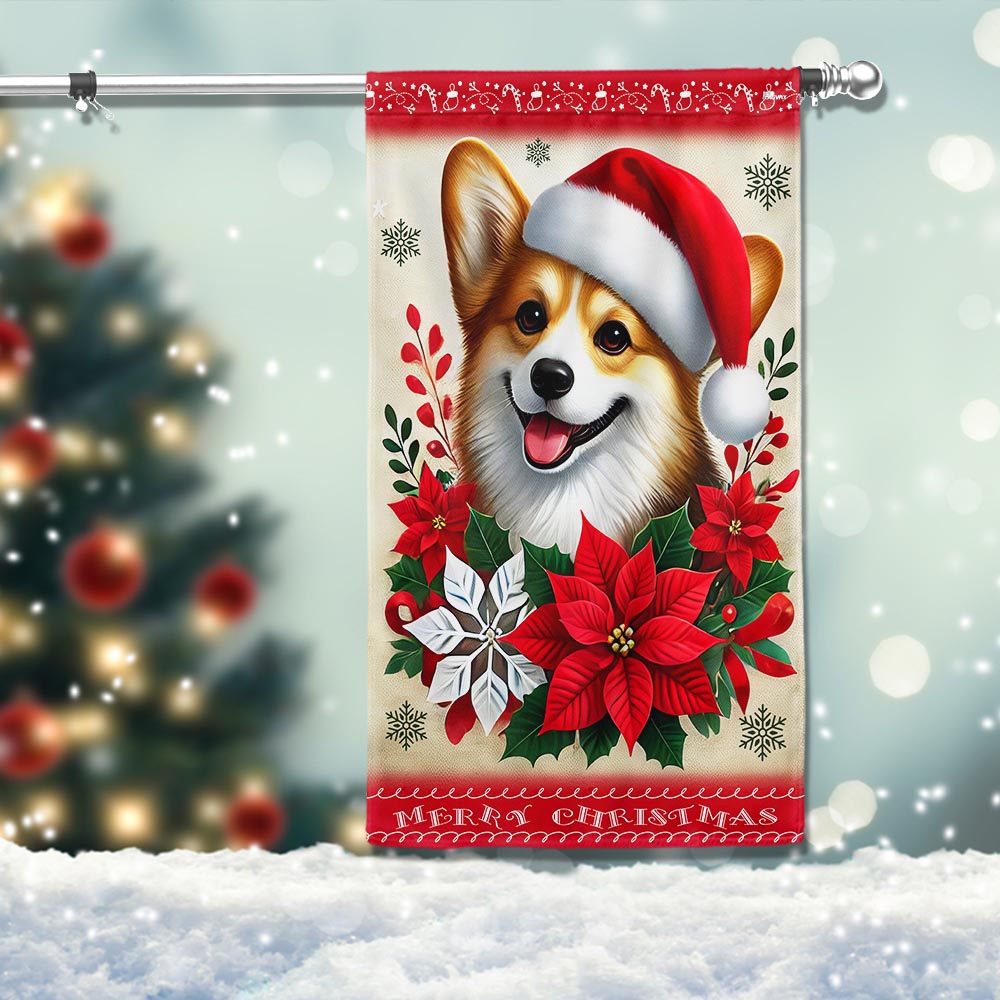 Corgi Dog Merry Christmas Flag