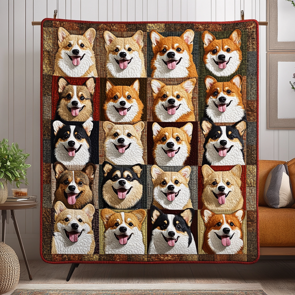 Corgi Faces Quilted Blanket Great Dog Christmas Gifts