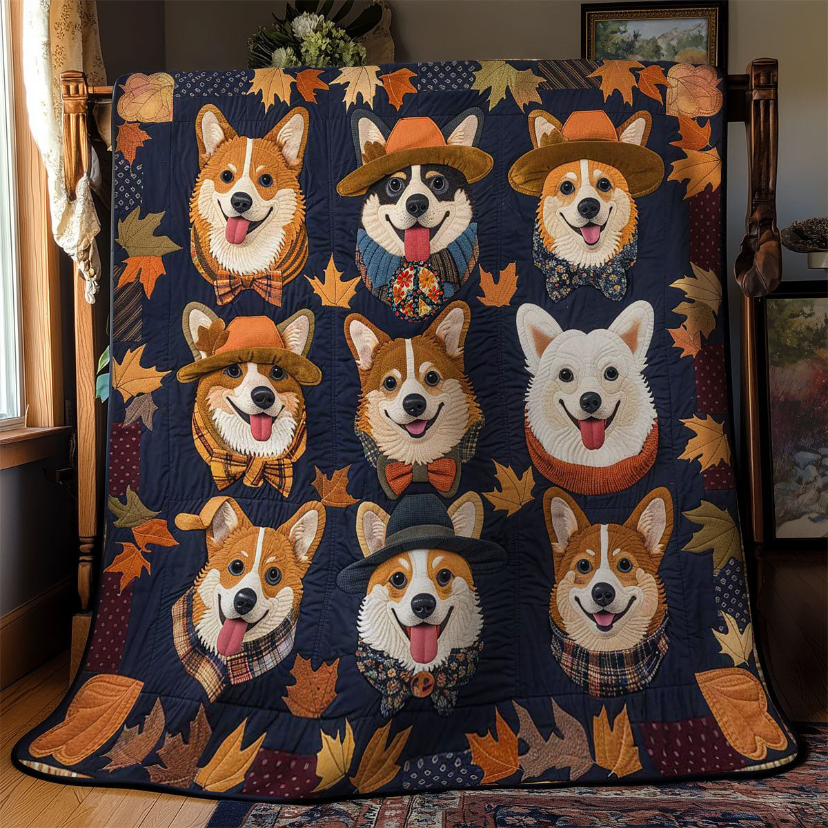 Corgi Fall Friends Holiday Christmas Quilt Blanket Womens Christmas Gift Ideas