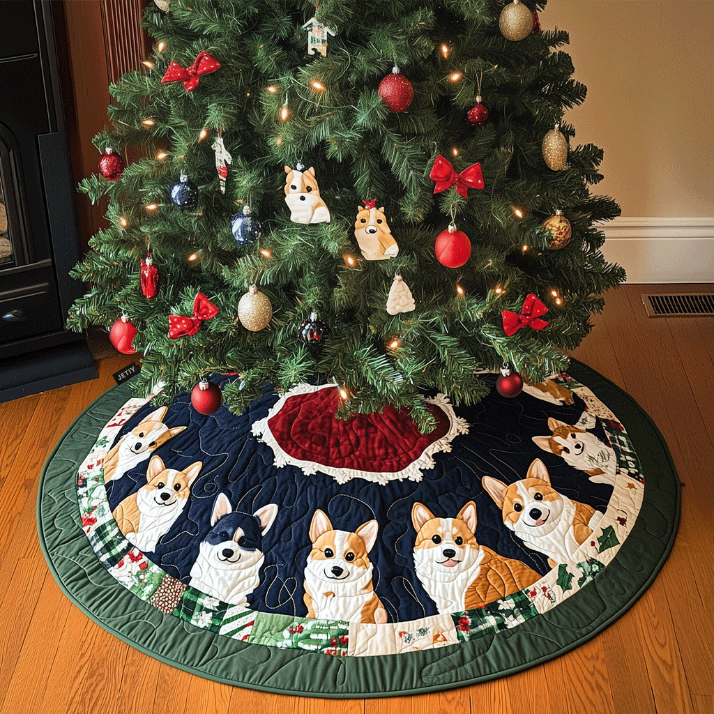 Corgi Festive Quilted Christmas Tree Skirt Luxury Christmas Tree Skirt for Elegant Homes