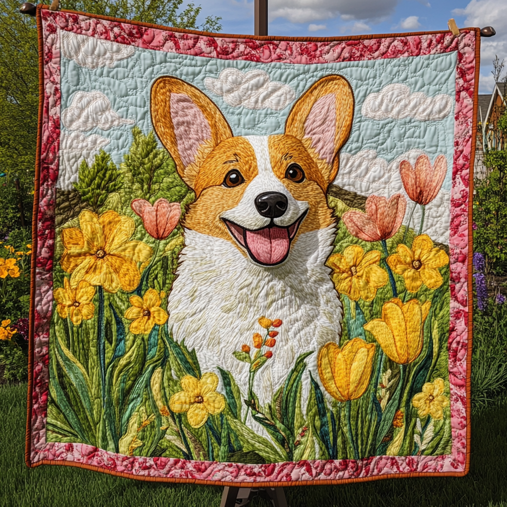 Corgi Fields of Bloom Quilted Blanket Dog And Owner Gift Ideas