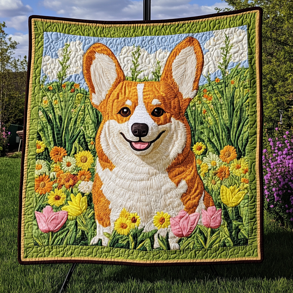 Corgi Flowered Path Quilted Blanket Dog And Owner Gift Ideas