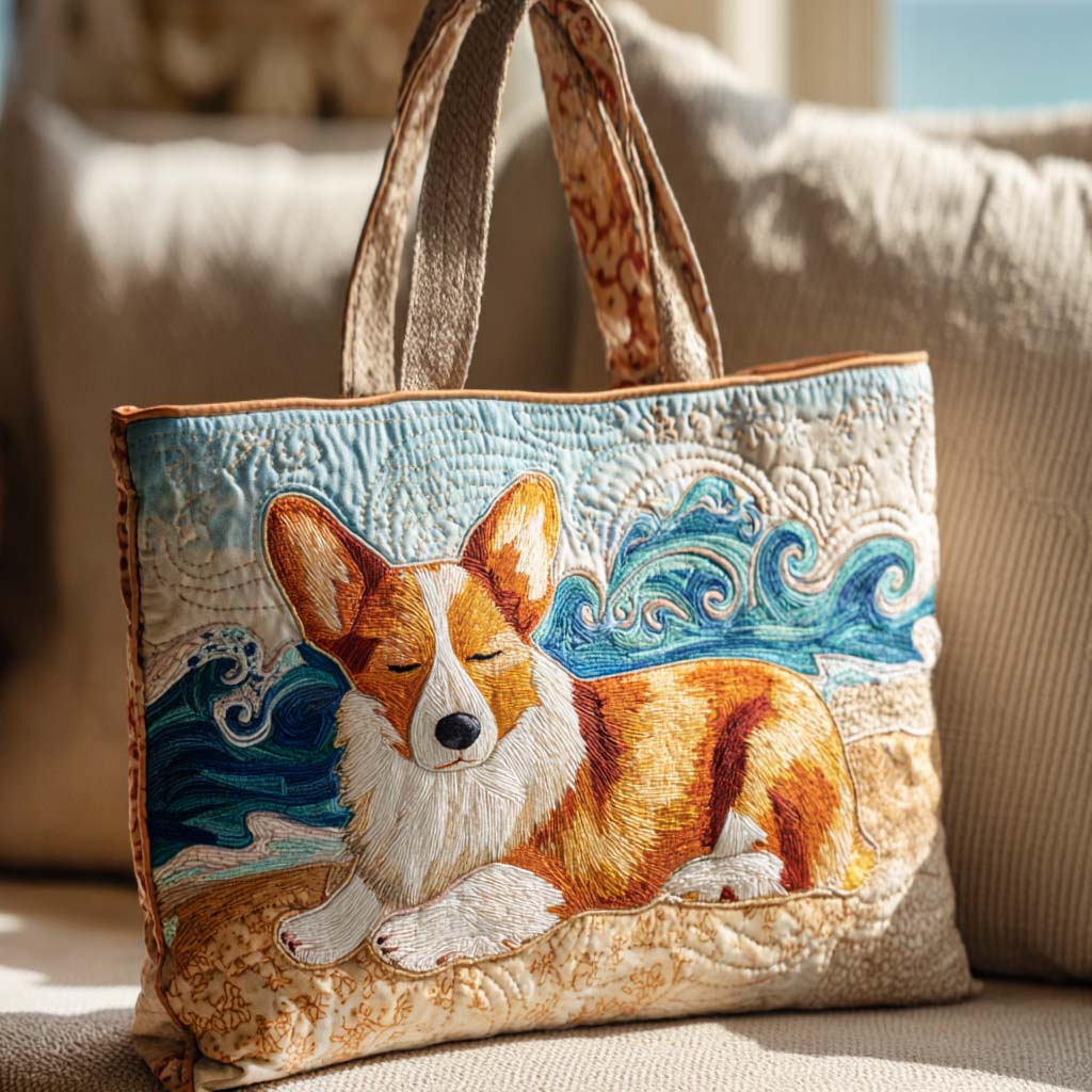 Corgi Garden Chill Quilted Tote Bag Best Gift Ideas For Beach Lovers