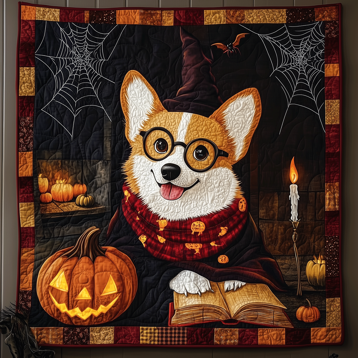 Corgi Haunted Hideaway Quilted Blanket Great Dog Christmas Gifts