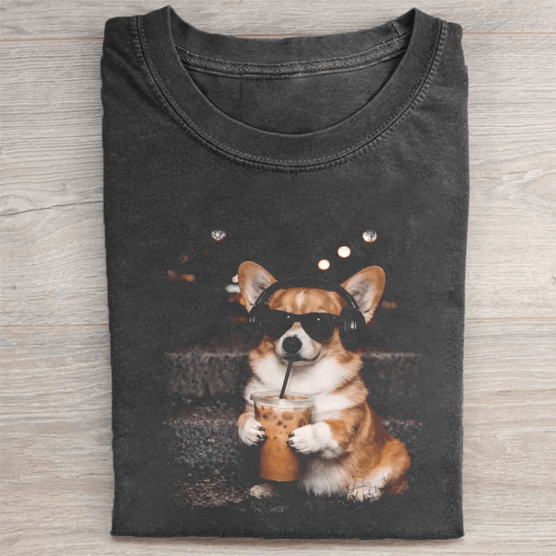 Corgi Iced Coffee Headphones T-Shirt Funny Corgi Dog Lover Tee Cool Corgi Music Shirt Gift For Dog Moms