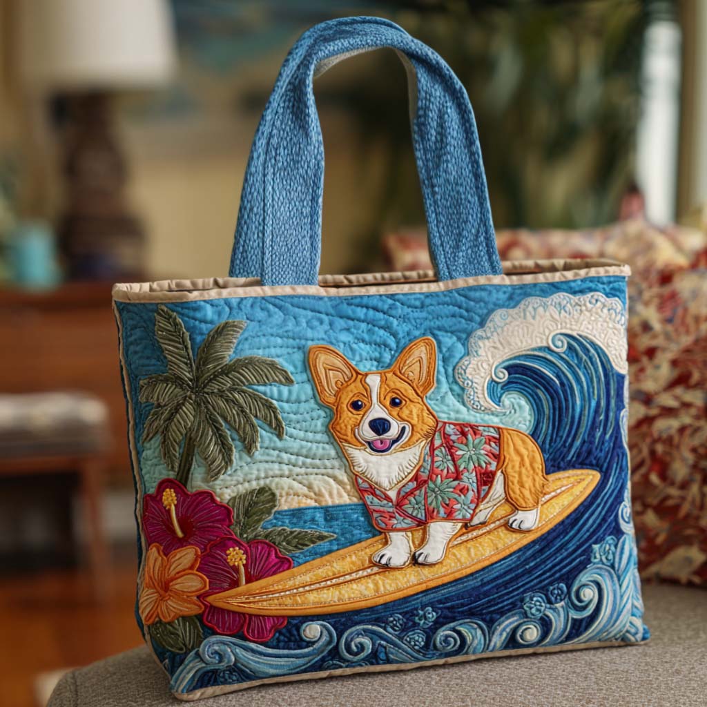 Corgi in Bloom Quilted Tote Bag Best Christmas Gifts For Beach Lovers