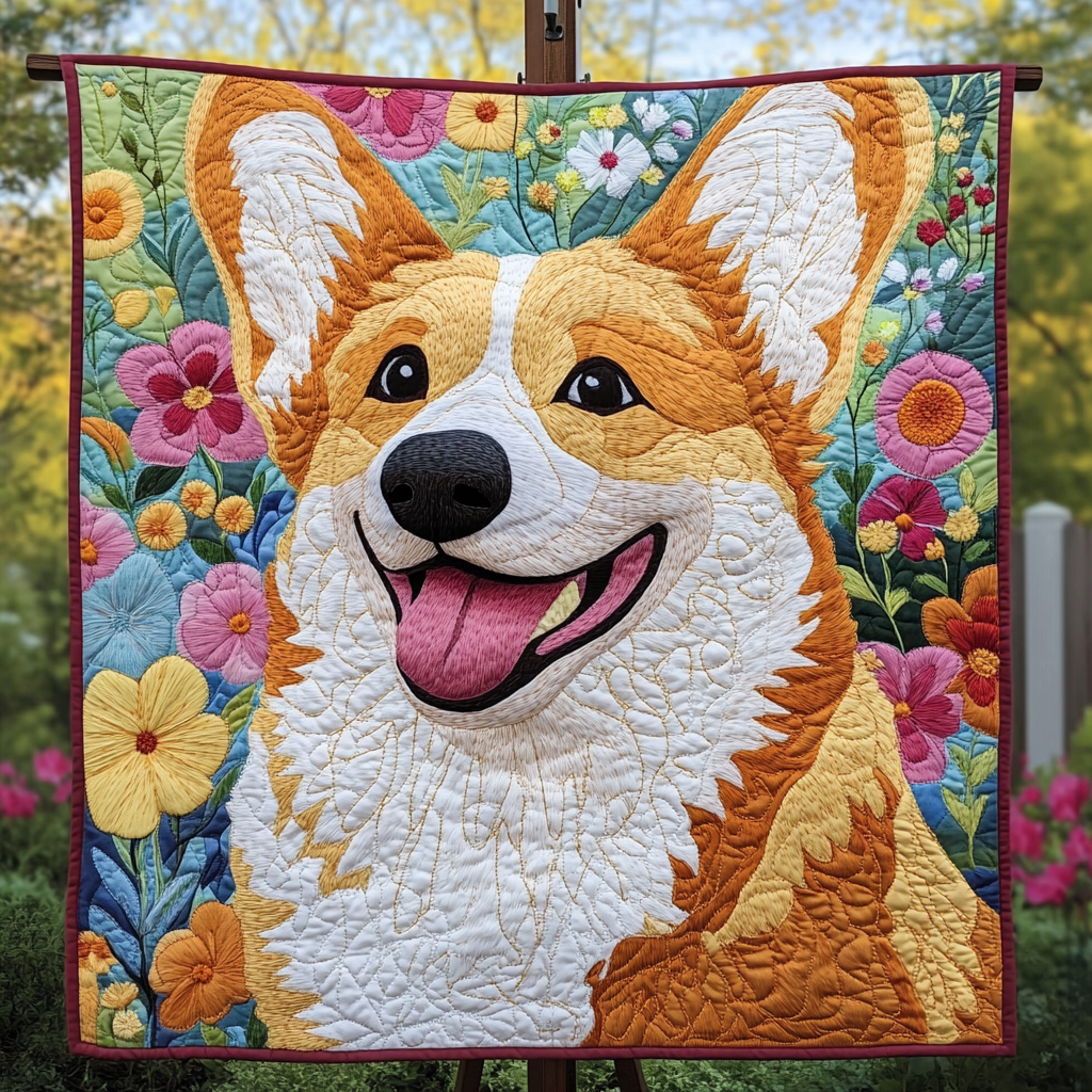 Corgi in the Daisies Quilted Blanket Great Dog Christmas Gifts