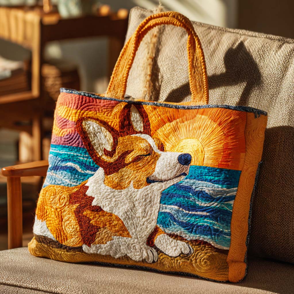 Corgi Joy Ride Quilted Tote Bag Christmas Gift Ideas For Beach Lovers
