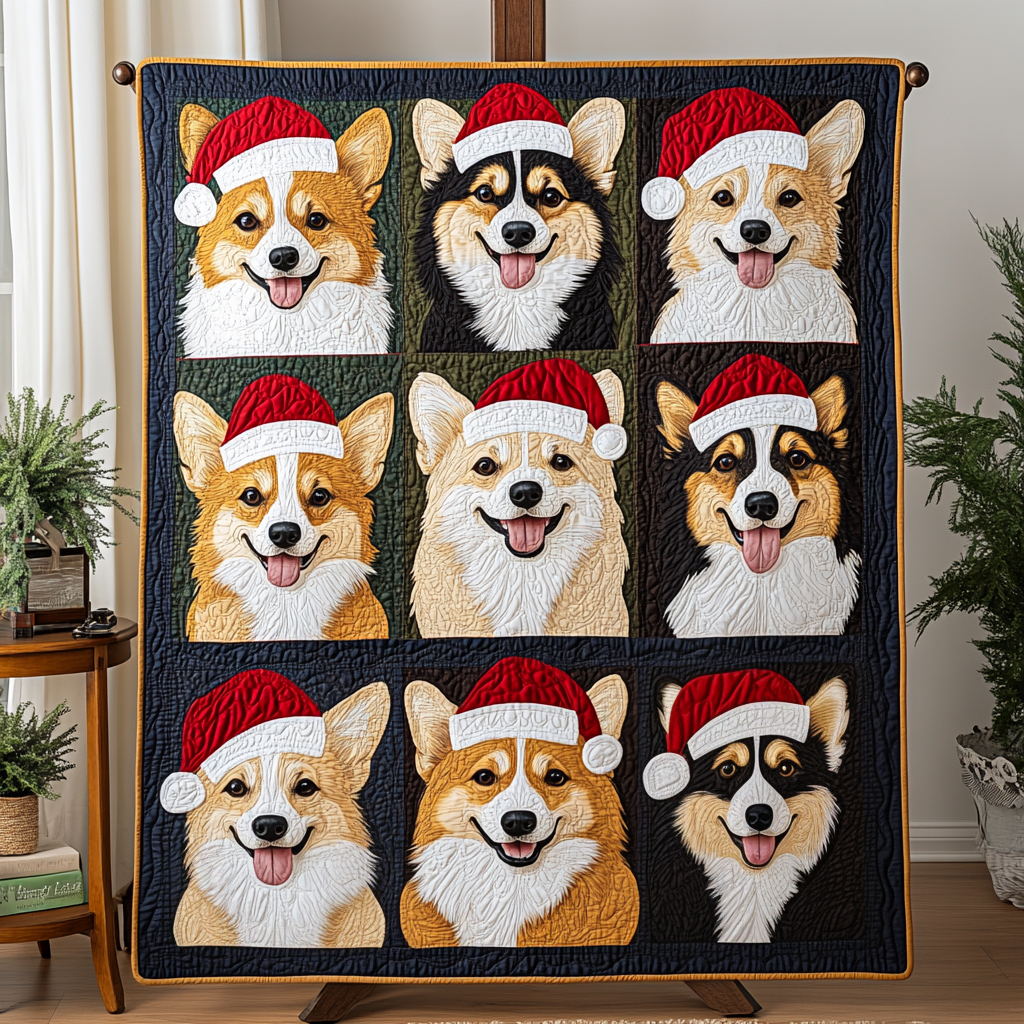 Corgi Joyful Christmas Quilted Blanket Great Dog Christmas Gifts