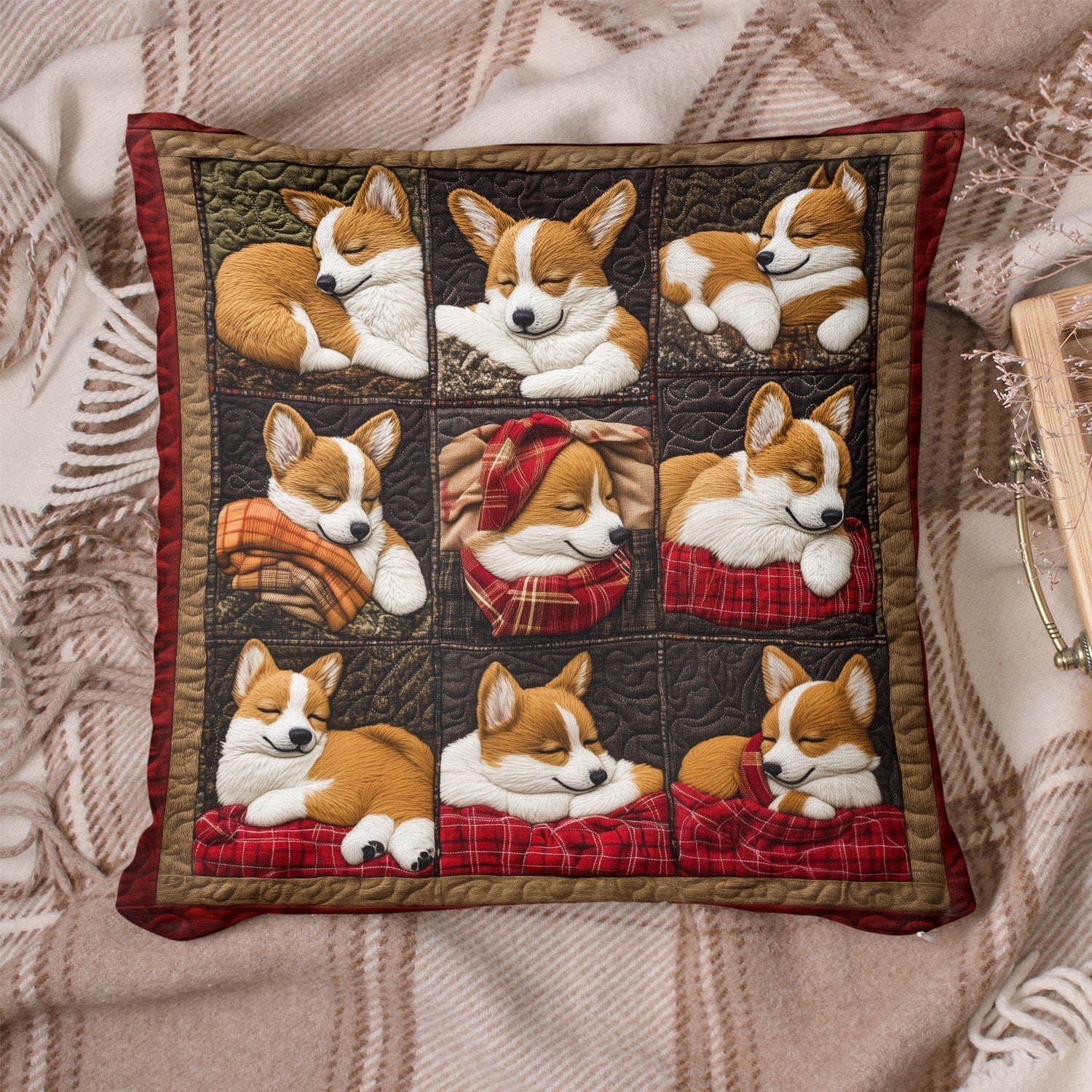 Corgi Joyride Quilted Pillow Case Festive Christmas Pillow Cover