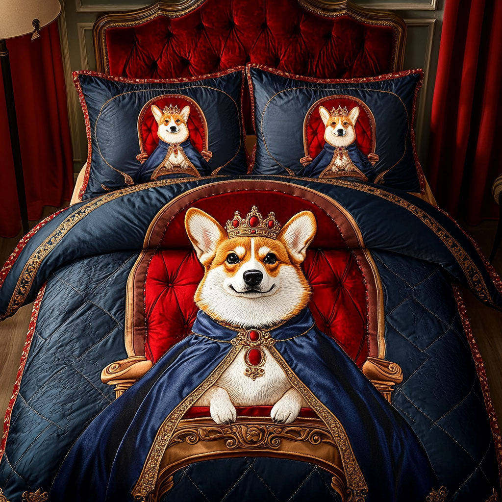 Corgi Kingdom Quilted Bedding Set Comfortable Microfiber Bedding Set for Everyday Use