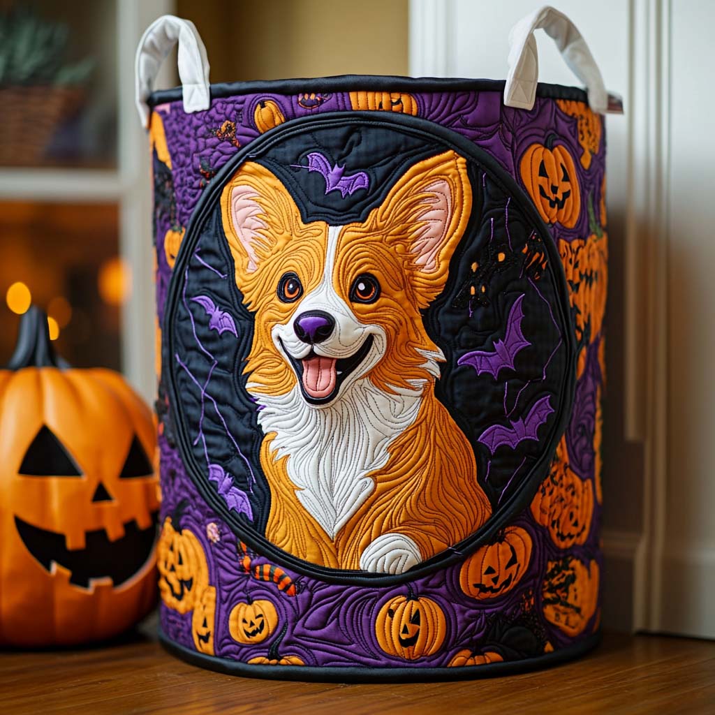 Corgi Lantern Quilted Laundry Basket Merch For Home And Bedroom