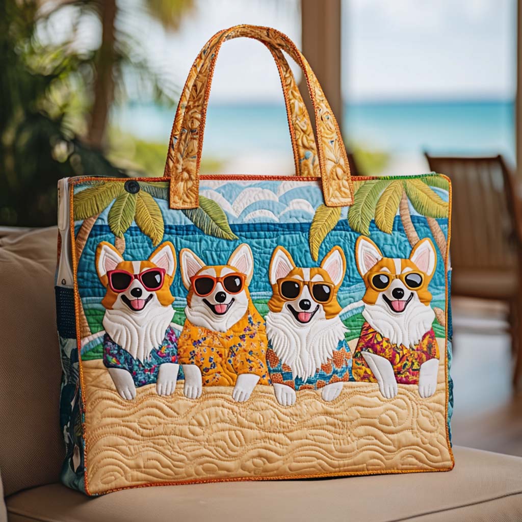 Corgi Love Day Quilted Tote Bag Birthday Gift Ideas For Beach Lovers