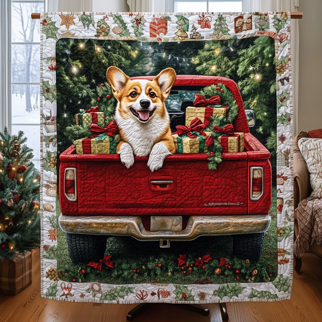 Corgi Magic Christmas Quilted Blanket Great Dog Christmas Gifts
