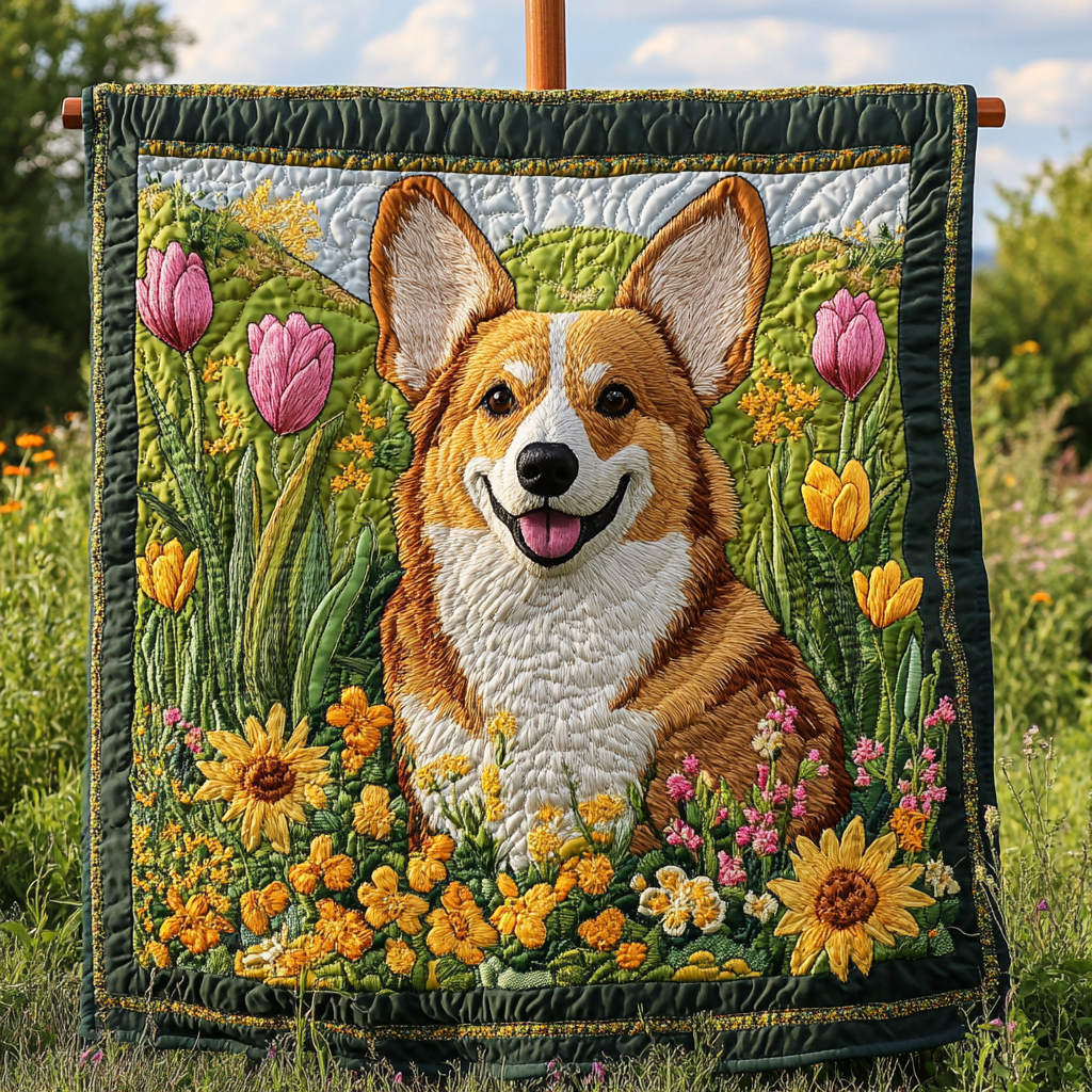 Corgi Meadow Bliss Quilted Blanket Dog And Owner Gift Ideas