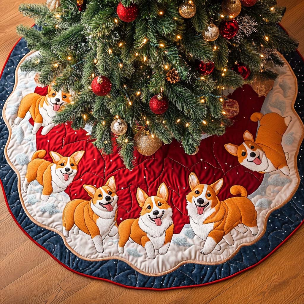 Corgi Meadows Christmas Quilted Tree Skirt Special Holiday Tree Skirt Gift for Newlyweds