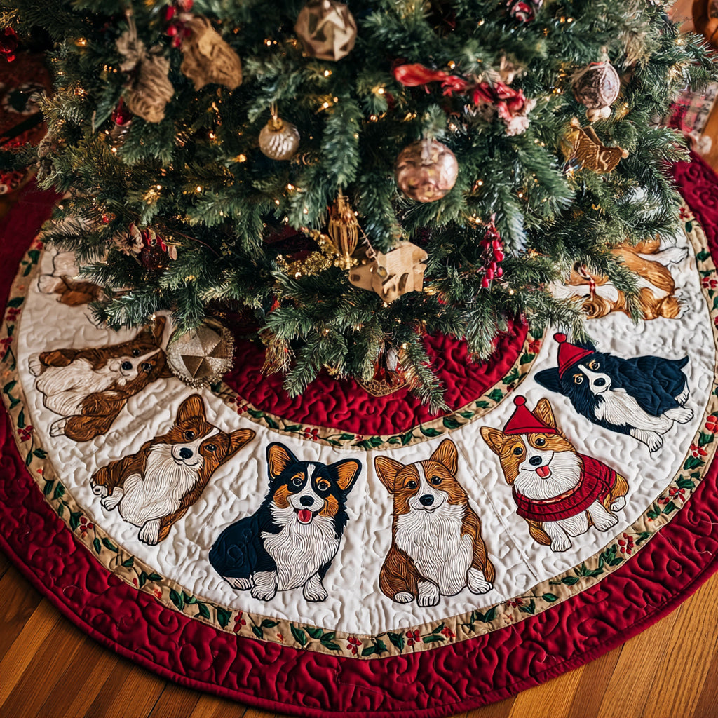 Corgi Mistletoe Fun Quilted Christmas Tree Skirt Holiday Decor Corgi Themed Gifts
