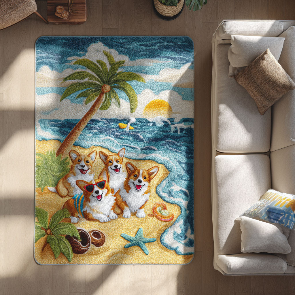 Corgi on the Coast Area Rug Dining Table Accessories Presents For Sea Lovers