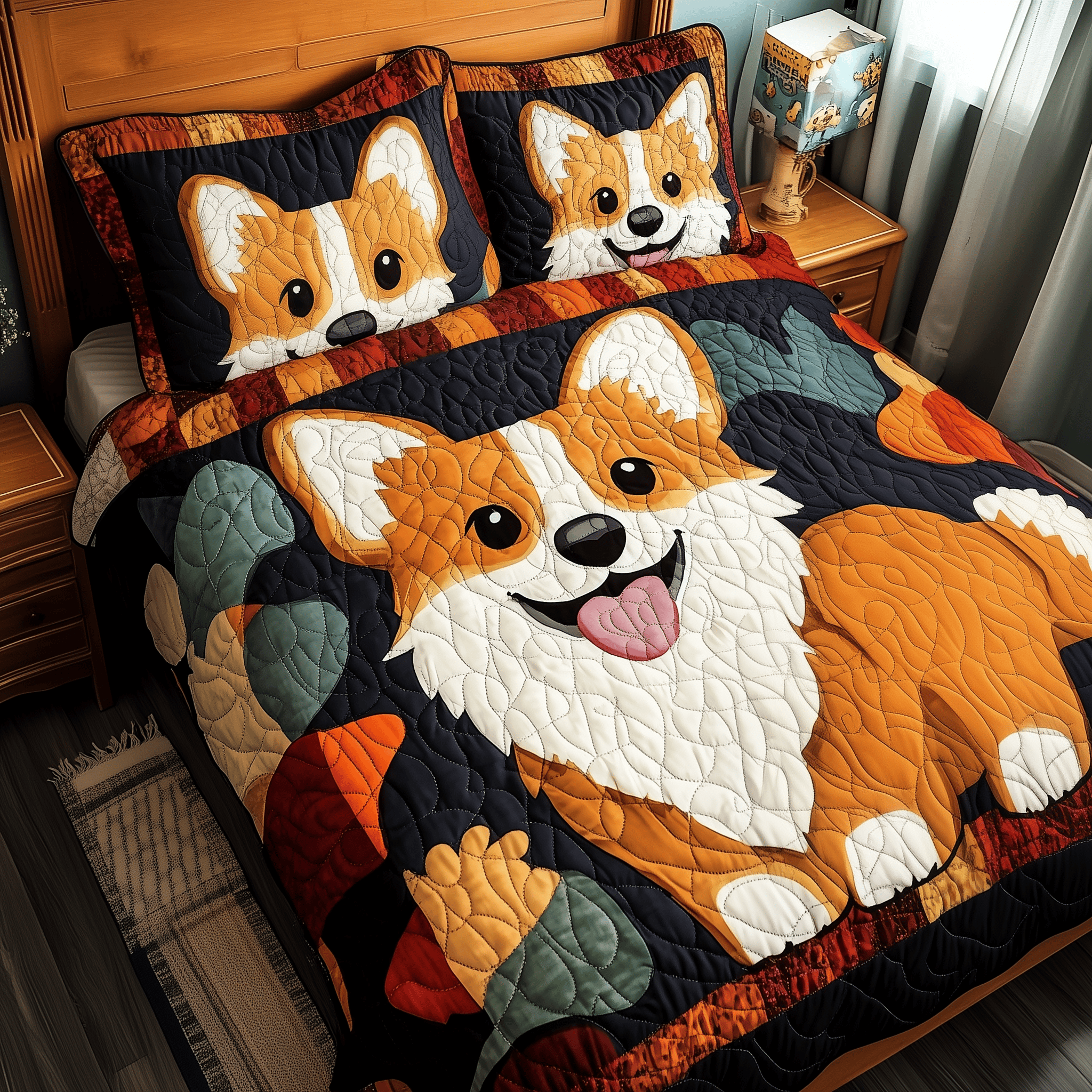 Corgi Quilted Bedding Set Christmas Bedding Set Christmas Gifts For Couples